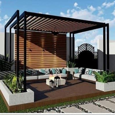 برجولات حديد وخشب ولكسان أشكال وتصاميم متنوعه